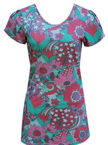 Grooviest Blooms Tulip Sleeve Tee in Watermelon