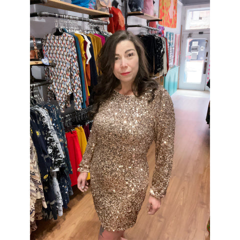 Long sleeve sequin mini dress - champaign