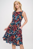 Colourful Snake Print Fit and Flare Dress