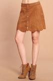 Faux Suede Button Down Mini Skirt with Scalloped Hem - Tan or Black