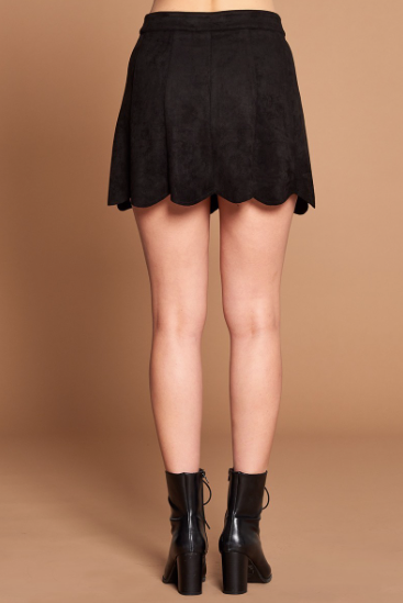 Faux Suede Button Down Mini Skirt with Scalloped Hem - Tan or Black –  Heartbreak Boutique