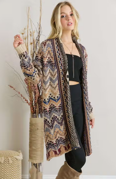 Long Burgundy, Navy & Oatmeal Chevron Cardigan – Heartbreak Boutique