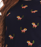 Holiday Foxes Over-All Embroidered Sweater