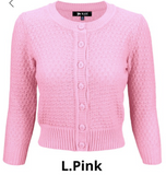 3/4 Sleeve Button-Up Cropped Cardigan - Assorted Colours