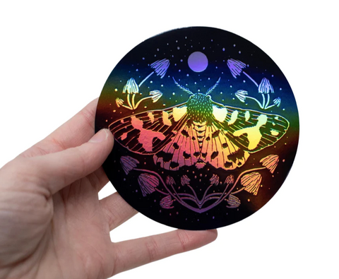 Moth and Mushroom Holographic Sticker