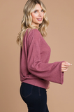 Surplice Back Detail Bell Sleeve Top - Assorted Colour