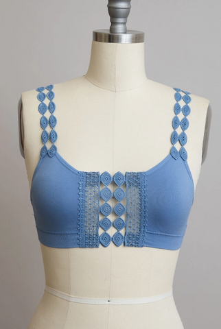 Boho Eye Lace Applique Bralette - Blue