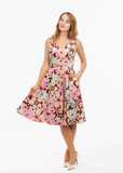 Pink & Mint Green Bold Floral Print Fit & Flare Dress