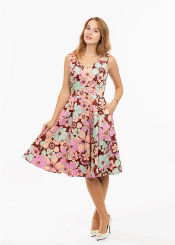 Pink & Mint Green Bold Floral Print Fit & Flare Dress