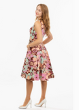 Pink & Mint Green Bold Floral Print Fit & Flare Dress