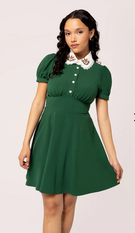 Embroidered Fox Collar Mini Dress