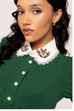 Embroidered Fox Collar Mini Dress
