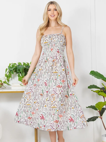 Fungi Garden Print Cami Midi Dress