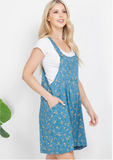 Floral Print Short Overalls - Blue