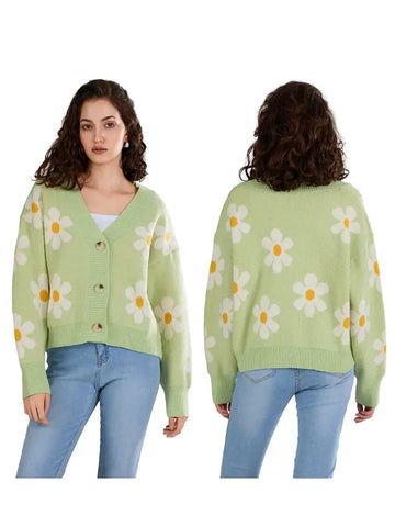 Green Daisy Button Cardigan