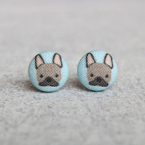 French Bulldog Cloth Button Earrings