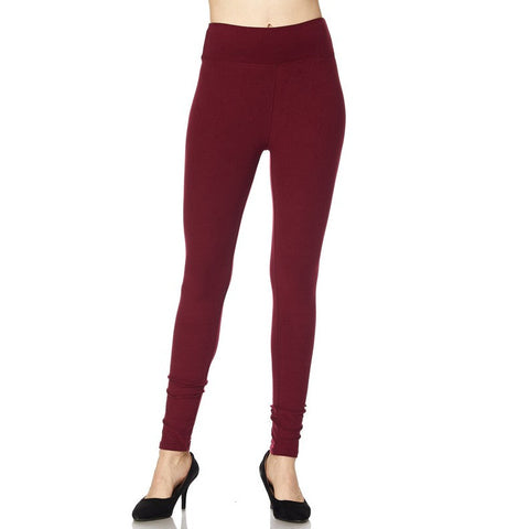 Solid Burgundy Leggings with Wide Waist Band