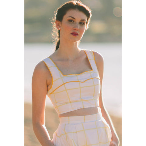 Yellow Windowpane Crop Top