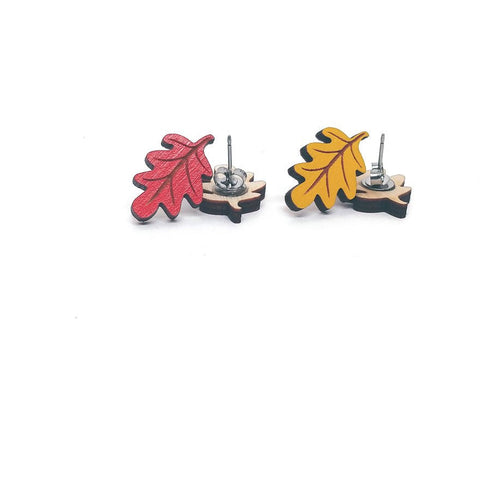 Wooden Autumn Leaves Studs