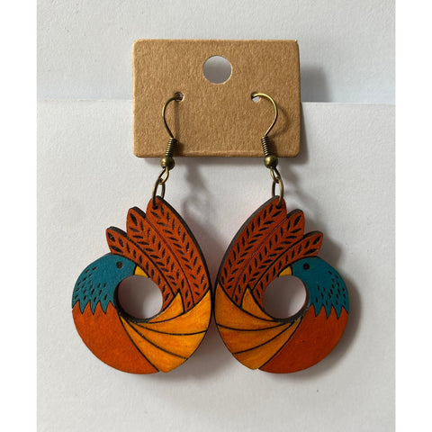 Wooden Colourful Bird Earrings