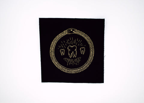 Golden Ouroboros Snake Screen Printed Patch