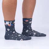 Sitting Kitty Turn Cuff Socks with Shimmer
