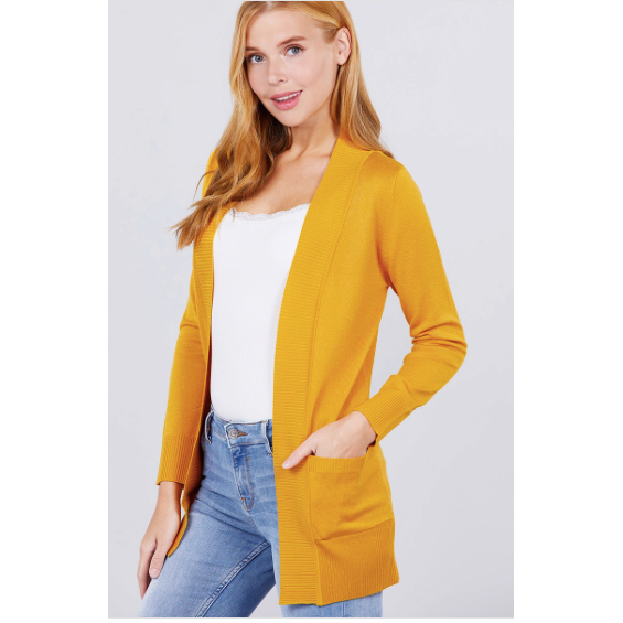 Mustard open front sales cardigan