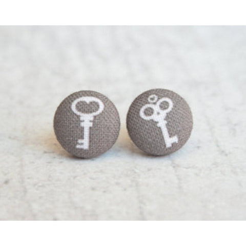 Skeleton Keys Cloth Button Earrings