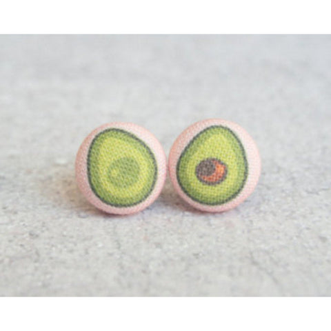Avocado Cloth Button Earrings