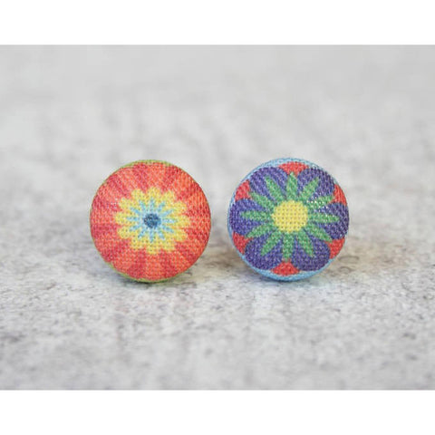 Pop Flowers Cloth Button Earrings