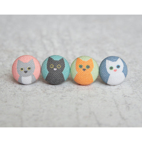 Cat Lady Mix and Match Cloth Button Earrings - Set of 4 studs