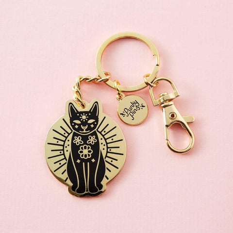 Black Mystic Cat Enamel Keyring