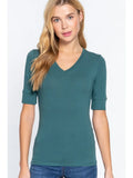 Elbow Sleeve V-Neck Cotton Spandex Top