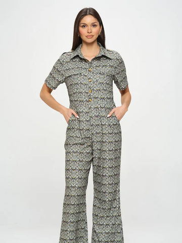 Bee Mushroom Print Jumpsuit Overalls