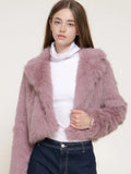 Long Sleeve Notched Collar Faux Fur Cropped Jacket