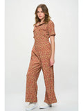 Fall Leaves Print Corduroy Jumpsuit Overalls