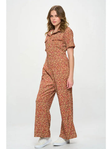 Fall Leaves Print Corduroy Jumpsuit Overalls