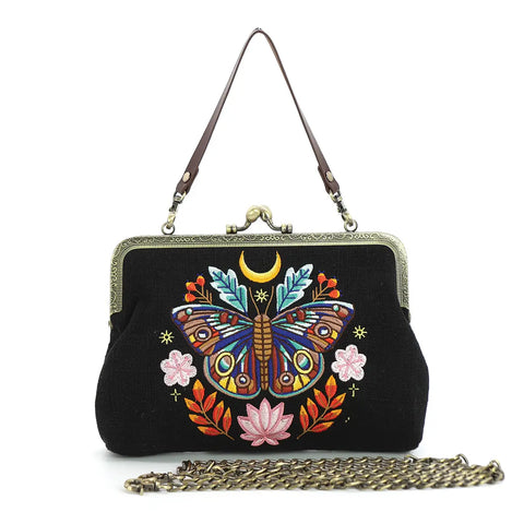 Moon Moth Vintage Kiss Lock Purse - Black