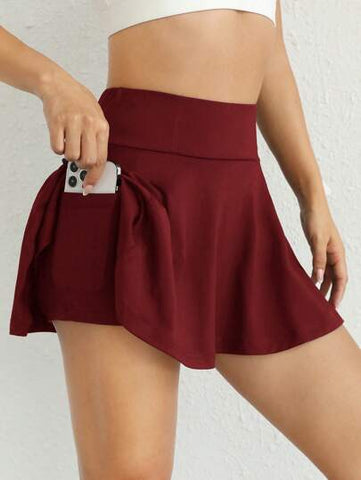 Burgundy Mini Tennis Skirt with Built In Shorts