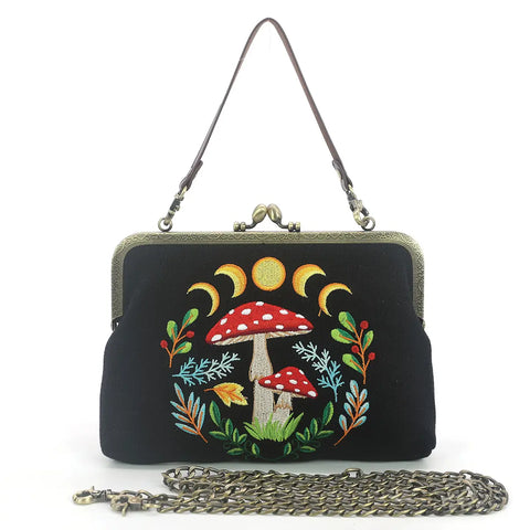 Celestial Mushroom Kiss Lock Purse - Black