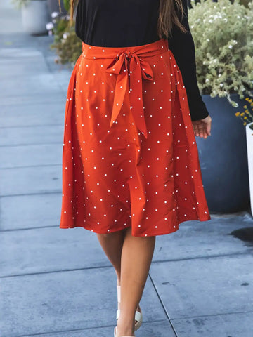 Tie Belt Polka Dot Eden Skirt -  Rust or Gold