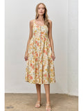 Cream Floral Print Scalloped Edge Midi Dress