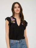 Floral Embroidery Button Down Short Sleeve Top
