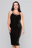 Velvet Pencil Dress with Strappy Harness Detail