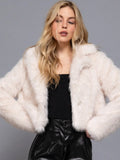 Long Sleeve Notched Collar Faux Fur Cropped Jacket