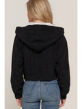 Black Long Sleeve Hoodie Inside Fur Corduroy Zip Up Jacket