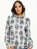 Allover Skull Print Hoodie with Pocket