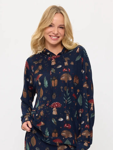 Mushroom and Bug Print Tunic Hoodie