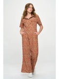 Fall Leaves Print Corduroy Jumpsuit Overalls