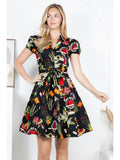 Frida Print Cotton Dress - Black